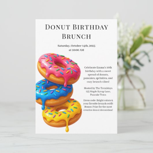 Birthday Brunch Party | Pfannkuchen und Donuts Einladung (Stehend Vorderseite)