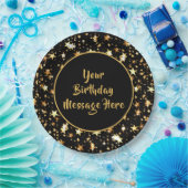 Birthday Brush Script Black Gold Stars personalisi Pappteller (Party)