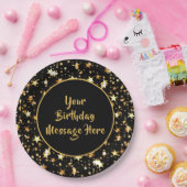 Birthday Brush Script Black Gold Stars personalisi Pappteller (Party)