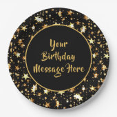 Birthday Brush Script Black Gold Stars personalisi Pappteller (Vorderseite)