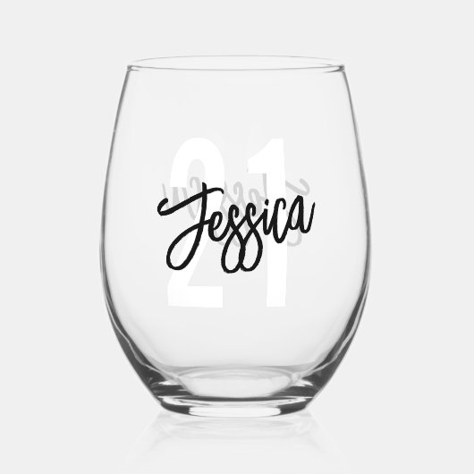 Birthday Brush Script Modern Weinglas Ohne Stiel (Vorderseite)