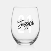 Birthday Brush Script Modern Weinglas Ohne Stiel (Rückseite)