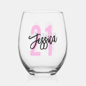 Birthday Brush Script Modern Weinglas Ohne Stiel (Vorderseite)