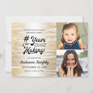 Birthday Brushed Gold JAHRE IM MAKING 2-Foto Einladung