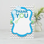 Birthday Bubble Pop Blue & Green Dankeschön Card Dankeskarte (Stehend Vorderseite)