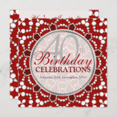 Birthday Bubbles Celebrations Red+White Einladung (Vorne/Hinten)