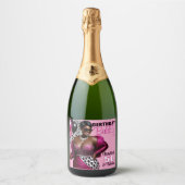 Birthday Bubbly Ethnic Woman Pink/Leopard Print Schaumweinetikett (Vorderseite)