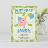 Birthday Bucks Piggy Bank Boy Party Einladung (Stehend Vorderseite)