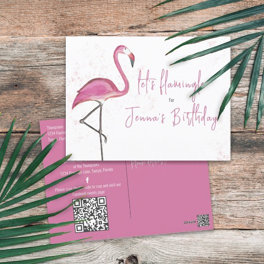 Birthday Budget Watercolor Pink Flamingo Einfach Postkarte