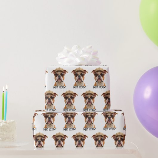 Birthday Bulldog mit einer Cap und Sonnenbrille Geschenkpapier (Partygeschenke)