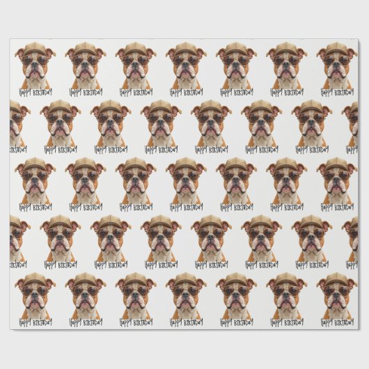 Birthday Bulldog mit einer Cap und Sonnenbrille Geschenkpapier (Flach)