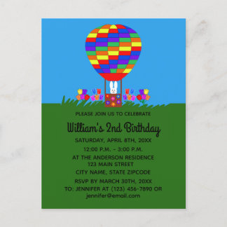 Birthday Bunny Balloon #3 Einladung Postcard