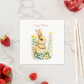 Birthday Bunny & Blume über White Napkins Serviette (Beispiel)