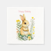 Birthday Bunny & Blume über White Napkins Serviette (Vorderseite)