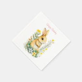 Birthday Bunny & Blume über White Napkins Serviette (Ecke)