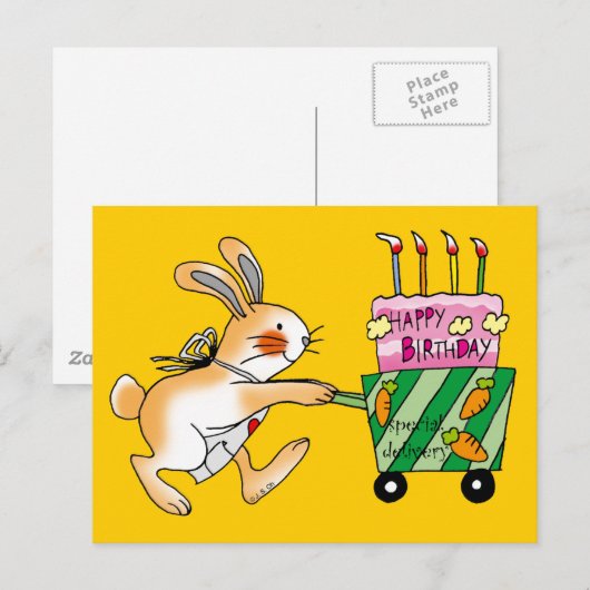 Birthday Bunny Cake Postkarte (Vorne/Hinten)