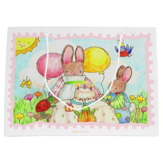 Birthday Bunny Gift Bag Große Geschenktüte (Vorderseite)