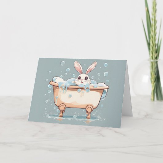 Birthday Bunny in Buble Bath Karte (Vorderseite)