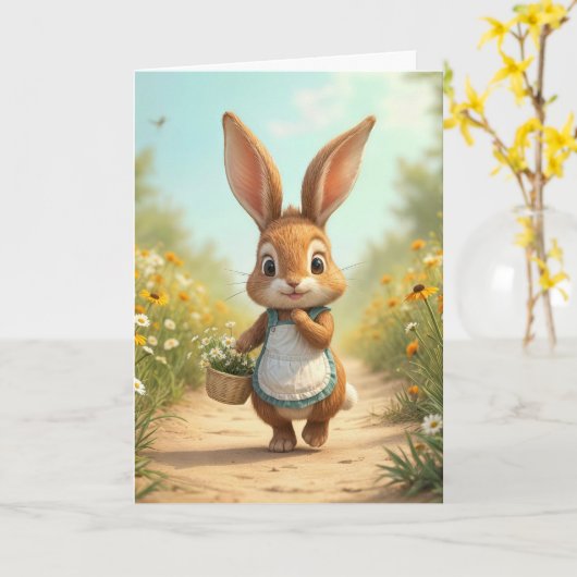 Birthday Bunny mit Daisy Basket Karte (Gelbe Blume)