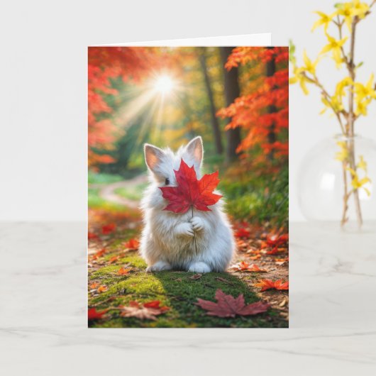 Birthday Bunny mit Red Leaf Spaß Karte (Gelbe Blume)