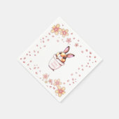 Birthday Bunny Pflanze Pot & Blume auf Weiß Serviette (Ecke)