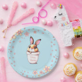 Birthday Bunny Pflanze Pot & Blume über Light Blue Pappteller (Party)