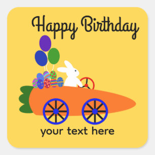 Birthday Bunny Riding Carrot Auto #3 Stickers
