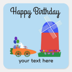 Birthday Bunny Riding Carrot Auto #4 Stickers