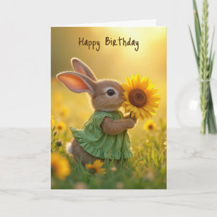 Birthday Bunny Sniffen a Gelbe Sonnenblume Karte