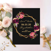 Birthday burgundy Black Save the Date card Postkarte