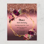 Birthday burgundy Blume Glitzer Einladung zum Haus (Vorderseite)