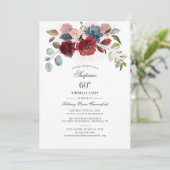 Birthday Burgundy Floral Geburtstagsparty Einladung (Stehend Vorderseite)