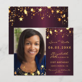 Birthday burgundy Foto Save the Date Karte (Vorne/Hinten)