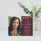 Birthday burgundy Foto Save the Date Karte (Stehend Vorderseite)