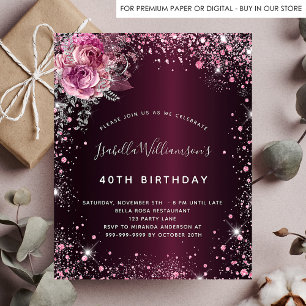 Birthday burgundy Glitzer Blumenladen Flyer