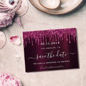 Birthday burgundy Glitzer Save the Date Karte