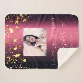 Birthday burgundy goldene Sterne Rosa Foto Sherpadecke (Vorderseite (Horizontal))