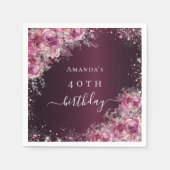 Birthday burgundy rosa Blume Namensskript Serviette (Vorderseite)