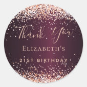 Birthday burgundy Rose gold confetti vielen Dank Runder Aufkleber (Vorderseite)