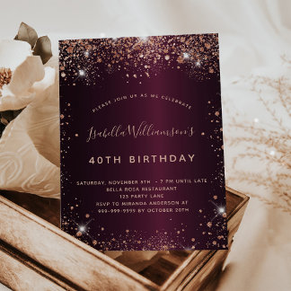 Birthday burgundy Rose Gold Einladung Flyer