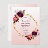 Birthday burgundy Rose Gold Einladung Postkarte (Vorne/Hinten)