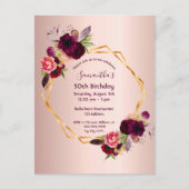 Birthday burgundy Rose Gold Einladung Postkarte (Vorderseite)