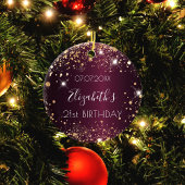 Birthday burgundy Rose Gold Glitzer Name elegant Keramik Ornament