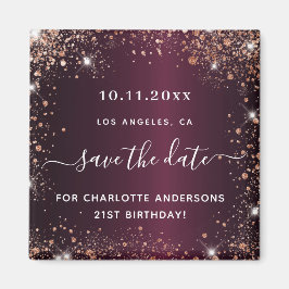 Birthday burgundy Rose Gold Glitzer Save the Date Magnet