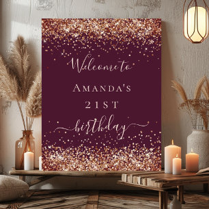 Birthday burgundy Rose Gold Glitzer Staub willkomm Poster