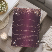 Birthday burgundy Rose Gold Glitzern Einladung