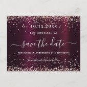 Birthday burgundy Rose Gold Save the Date Ankündigungspostkarte (Vorderseite)
