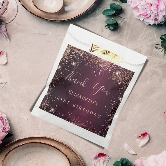 Birthday burgundy Rose gold tiara vielen Dank Geschenktütchen