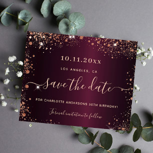 Birthday burgundy Rose Goldbudget Save the Date Flyer