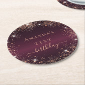Birthday burgundy Rose goldener Name elegant Runder Pappuntersetzer (Angewinkelt)